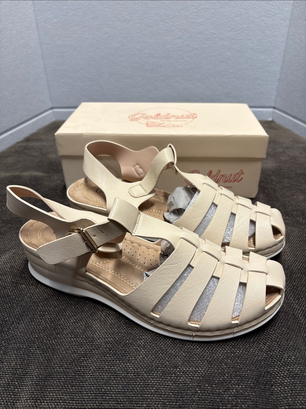 Goldnut Strappy Wedge Sandals